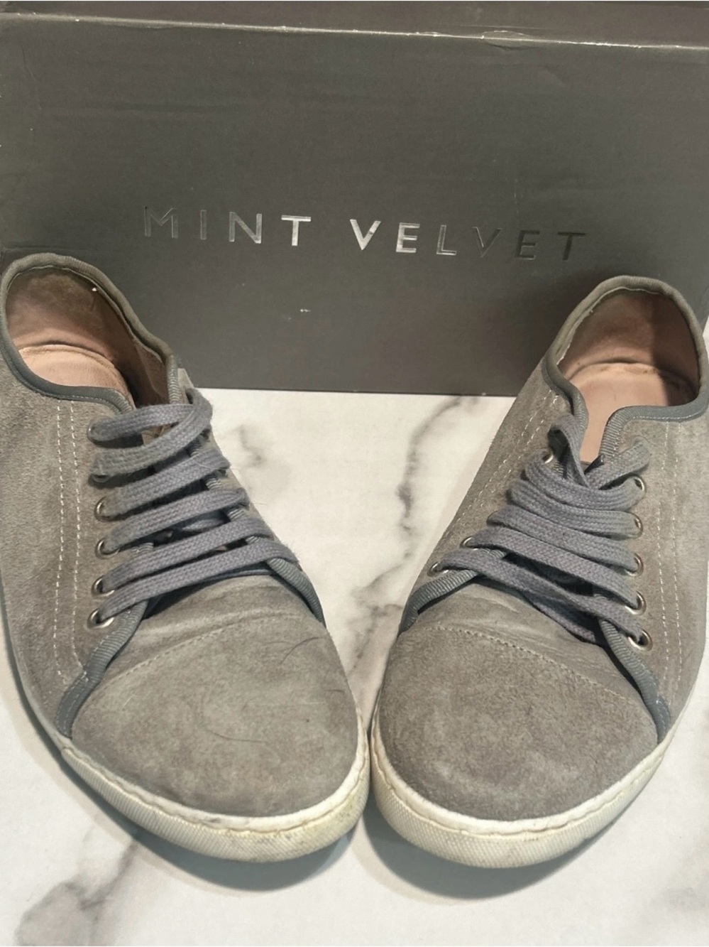 Mint Velvet Women’s Grey Suede Lace-Up Sneakers